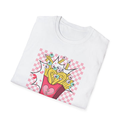 Edgy Skull Fries Broken Heart T-Shirt - Quirky Emo Love Statement Tee - Unique Alt Fashion Gift