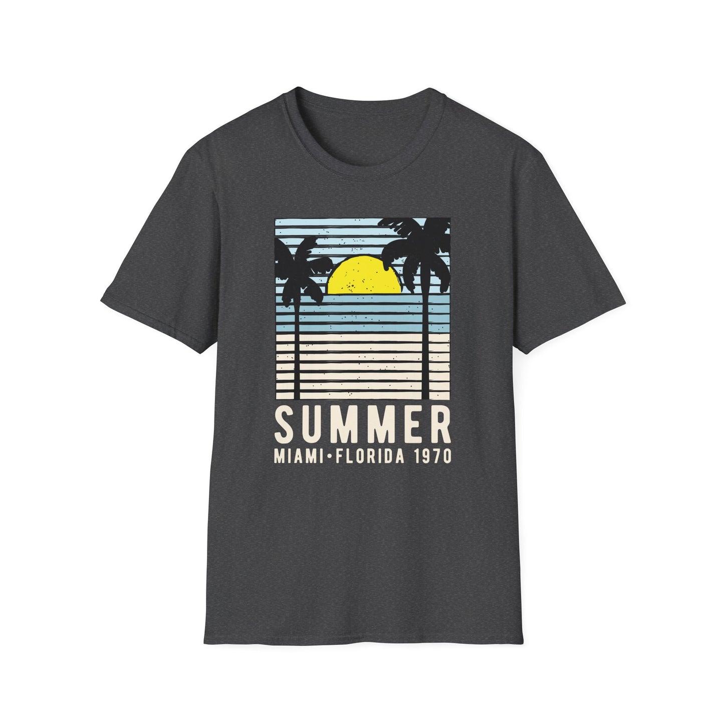 Classic Miami 1970 Florida Summer T-Shirt | Retro Palm Tree Sunset Beach Vacation Tee for Men & Women