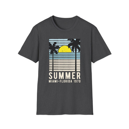 Classic Miami 1970 Florida Summer T-Shirt | Retro Palm Tree Sunset Beach Vacation Tee for Men & Women