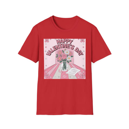 Groovy Valentine's Day Flowers T-Shirt | Charming Retro Love Bouquet Graphic Tee | Sweet Heart & Letter Gift for Her