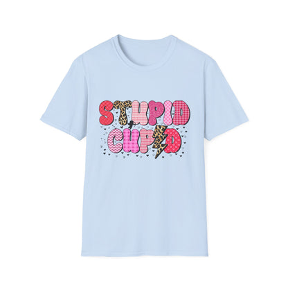 Edgy "Stupid Cupid" T-Shirt - Sarcastic Anti-Valentine's Day Tee with Retro Leopard & Glitter Patterns