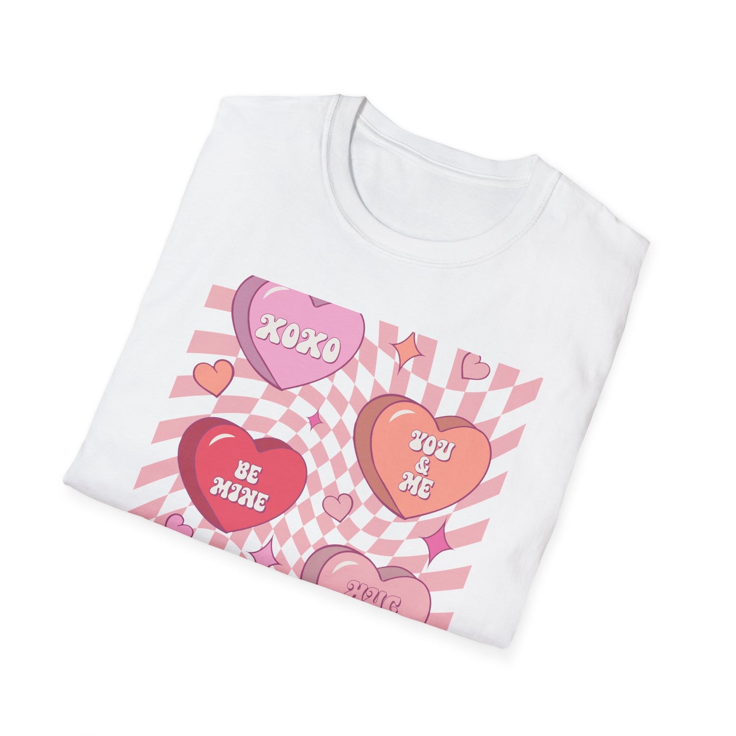 Groovy Conversation Hearts T-Shirt | Y2K Aesthetic Wavy Checkerboard Valentine's Day Tee | Adorable Retro Love Gift