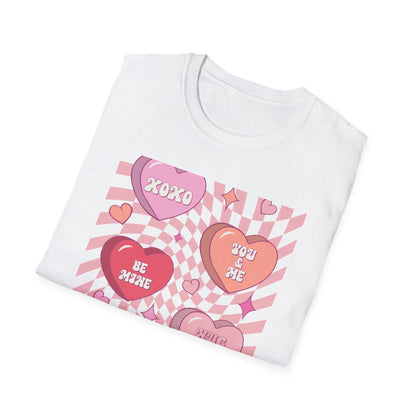 Groovy Conversation Hearts T-Shirt | Y2K Aesthetic Wavy Checkerboard Valentine's Day Tee | Adorable Retro Love Gift