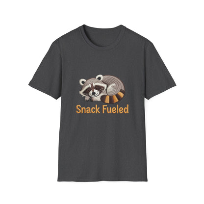 Adorable "Snack Fueled" Sleeping Raccoon T-Shirt | Cozy Animal Lover Tee - Perfect Funny Gift for Foodies & Nappers!