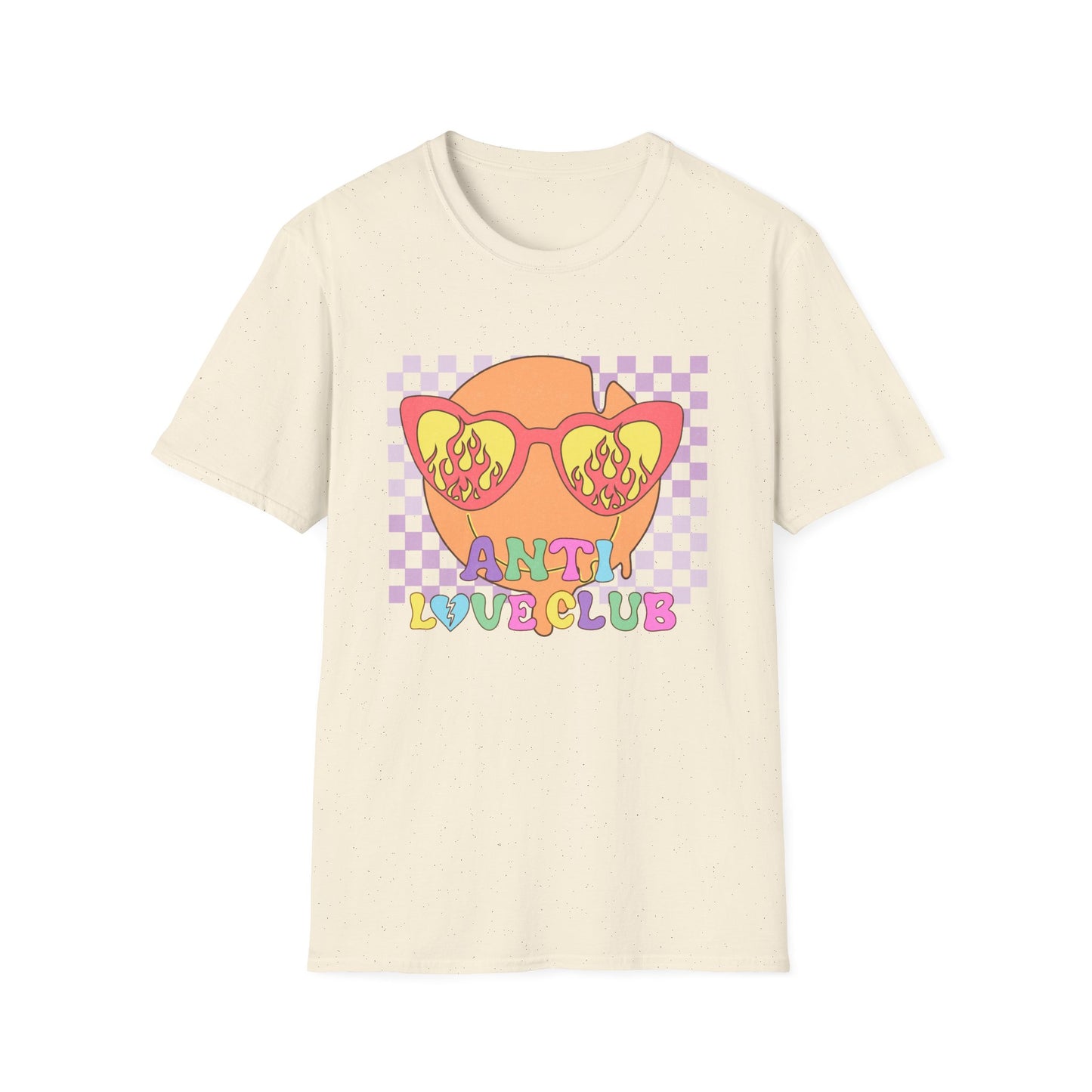 Anti Love Club T-Shirt | Edgy Retro Smiley Face & Flaming Heart Sunglasses | Trendy Grunge Y2K Aesthetic Tee