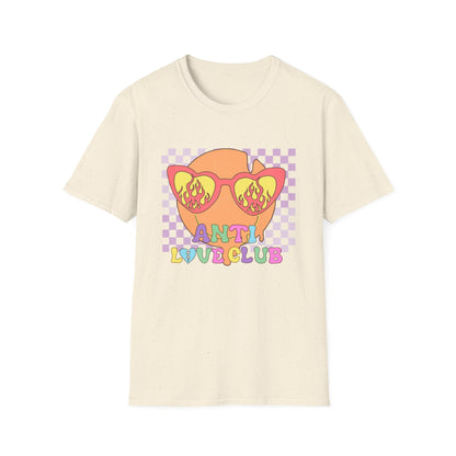 Anti Love Club T-Shirt | Edgy Retro Smiley Face & Flaming Heart Sunglasses | Trendy Grunge Y2K Aesthetic Tee