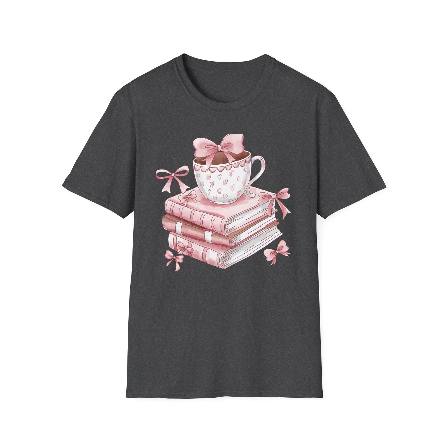 Cozy Pink Books & Teacup T-Shirt | Aesthetic Book Lover Gift | Delightful Reader Style Top