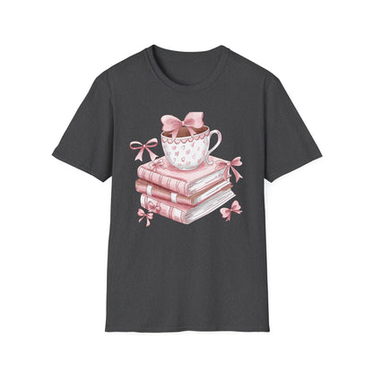 Cozy Pink Books & Teacup T-Shirt | Aesthetic Book Lover Gift | Delightful Reader Style Top