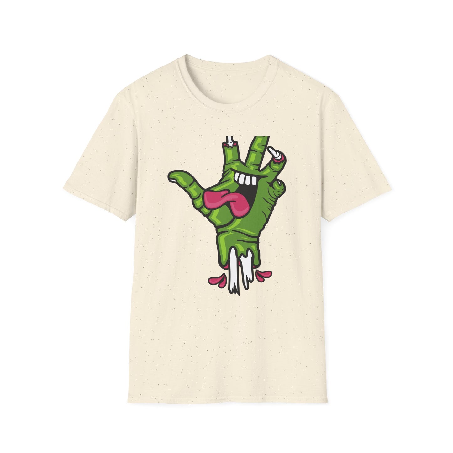 Groovy Zombie Hand T-Shirt with Smiling Monster Face | Spooky Halloween Rock On Tee | Creepy Fun Apparel
