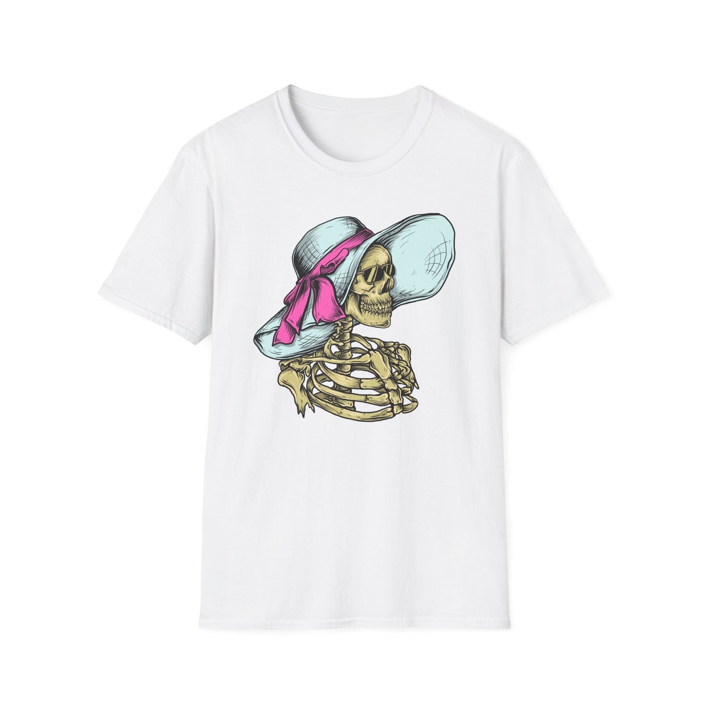 Effortlessly Chic Skeleton Sun Hat T-Shirt | Sassy Summer Beach Vacation Tee | Unique Women's Fashion