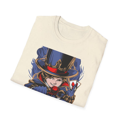 Enchanting Magician T-Shirt | Anime Style Illusionist Tee with Top Hat & Playing Cards | Unique Fantasy Graphic Apparel