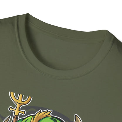 Wicked Mischievous Green Imp T-Shirt | Cool Cartoon Devil with Trident & Checkered Pants | Edgy Graphic Tee