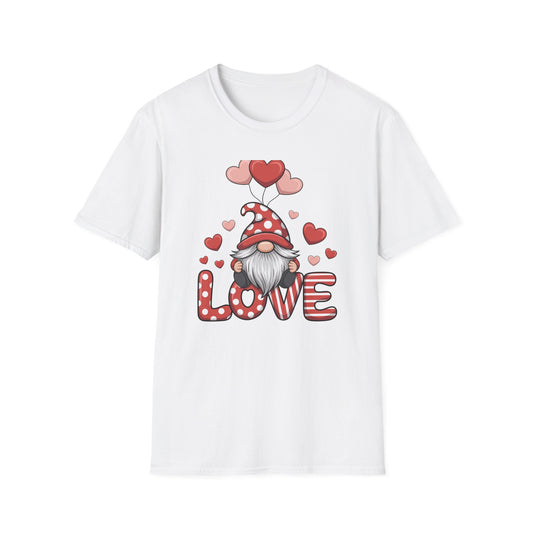 Charming Valentine Gnome Love T-Shirt | Cute Heart Design & Polka Dot Hat | Sweet Holiday Gift for Her