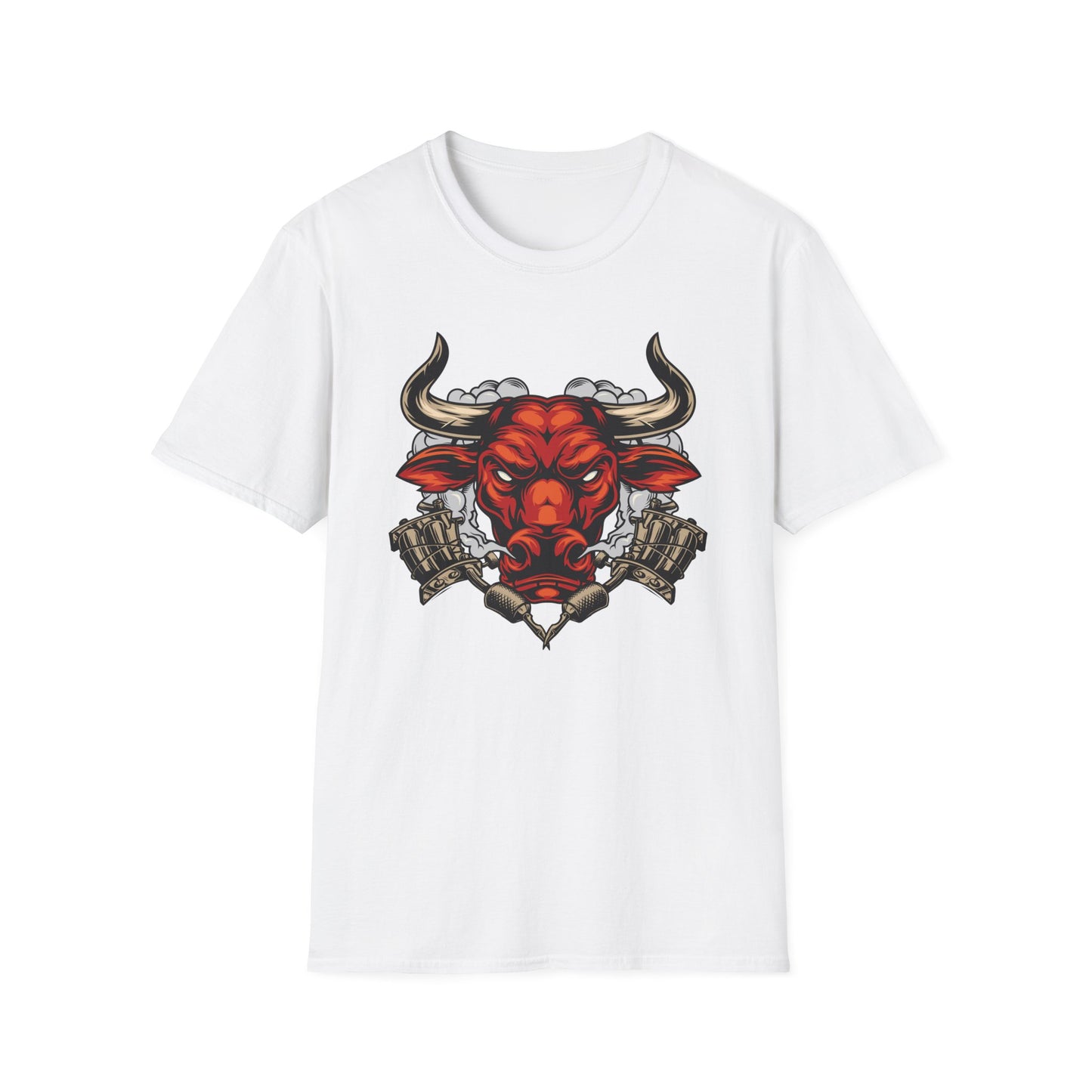 Fierce Red Bull Tattoo Machine T-Shirt | Bold Ink Art Graphic Tee | Edgy & Powerful Apparel Gift