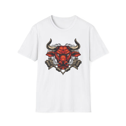 Fierce Red Bull Tattoo Machine T-Shirt | Bold Ink Art Graphic Tee | Edgy & Powerful Apparel Gift