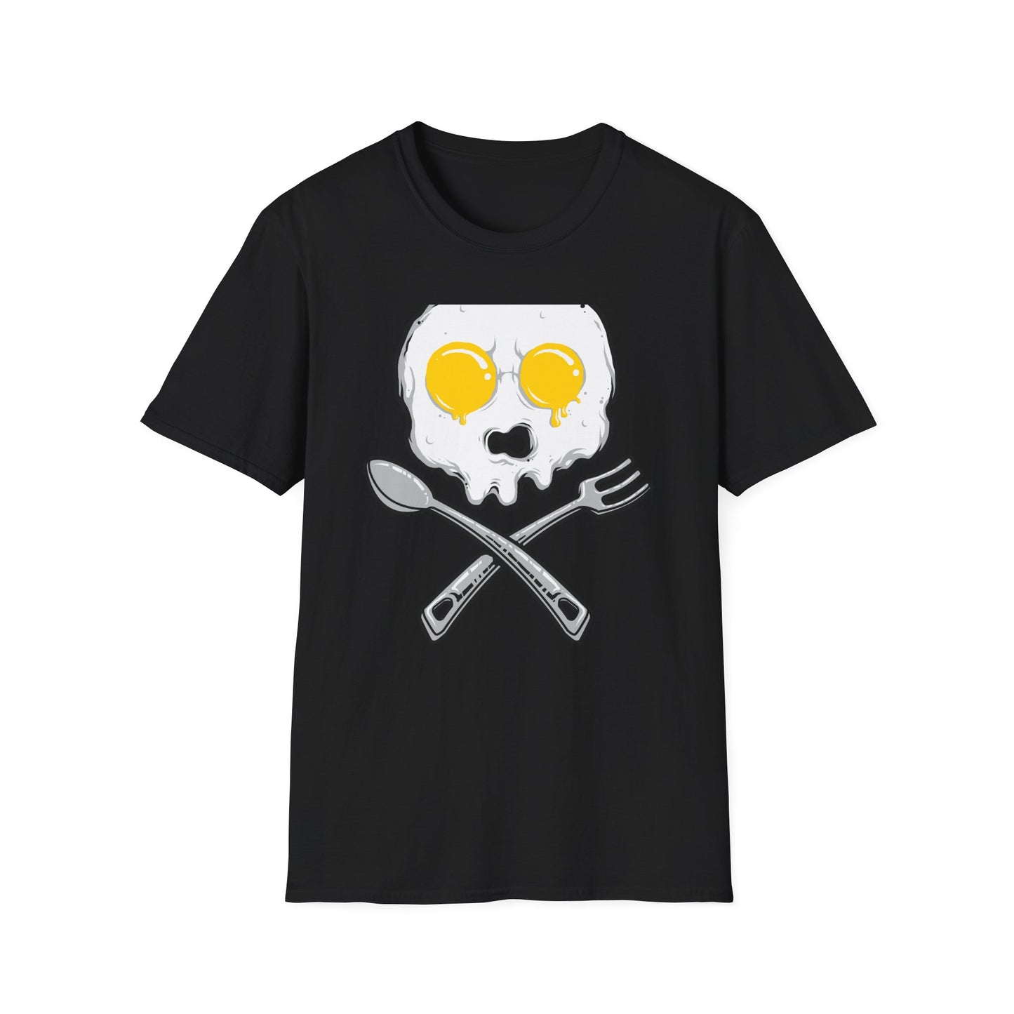 Epic Fried Egg Skull & Cross Utensils T-Shirt | Breakfast Lover & Chef Foodie Graphic Tee