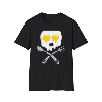 Epic Fried Egg Skull & Cross Utensils T-Shirt | Breakfast Lover & Chef Foodie Graphic Tee