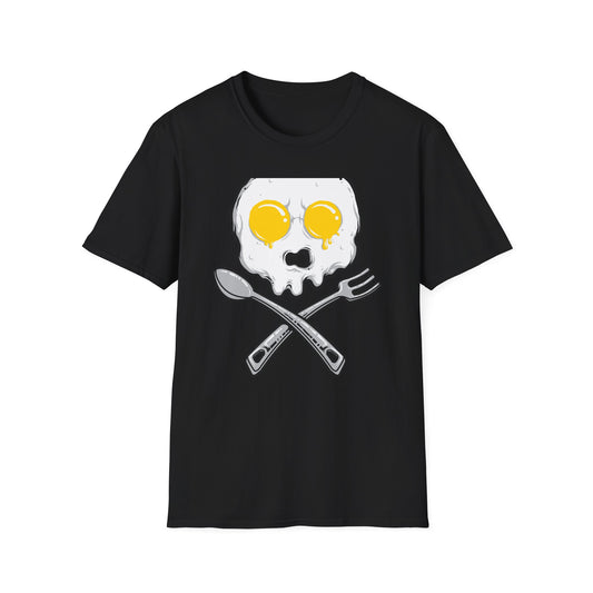 Epic Fried Egg Skull & Cross Utensils T-Shirt | Breakfast Lover & Chef Foodie Graphic Tee