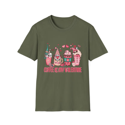 Adorable Coffee is My Valentine Gnomes T-Shirt | Whimsical Hearts & Coffee Lover Tee | Funny Anti-Valentine Gift