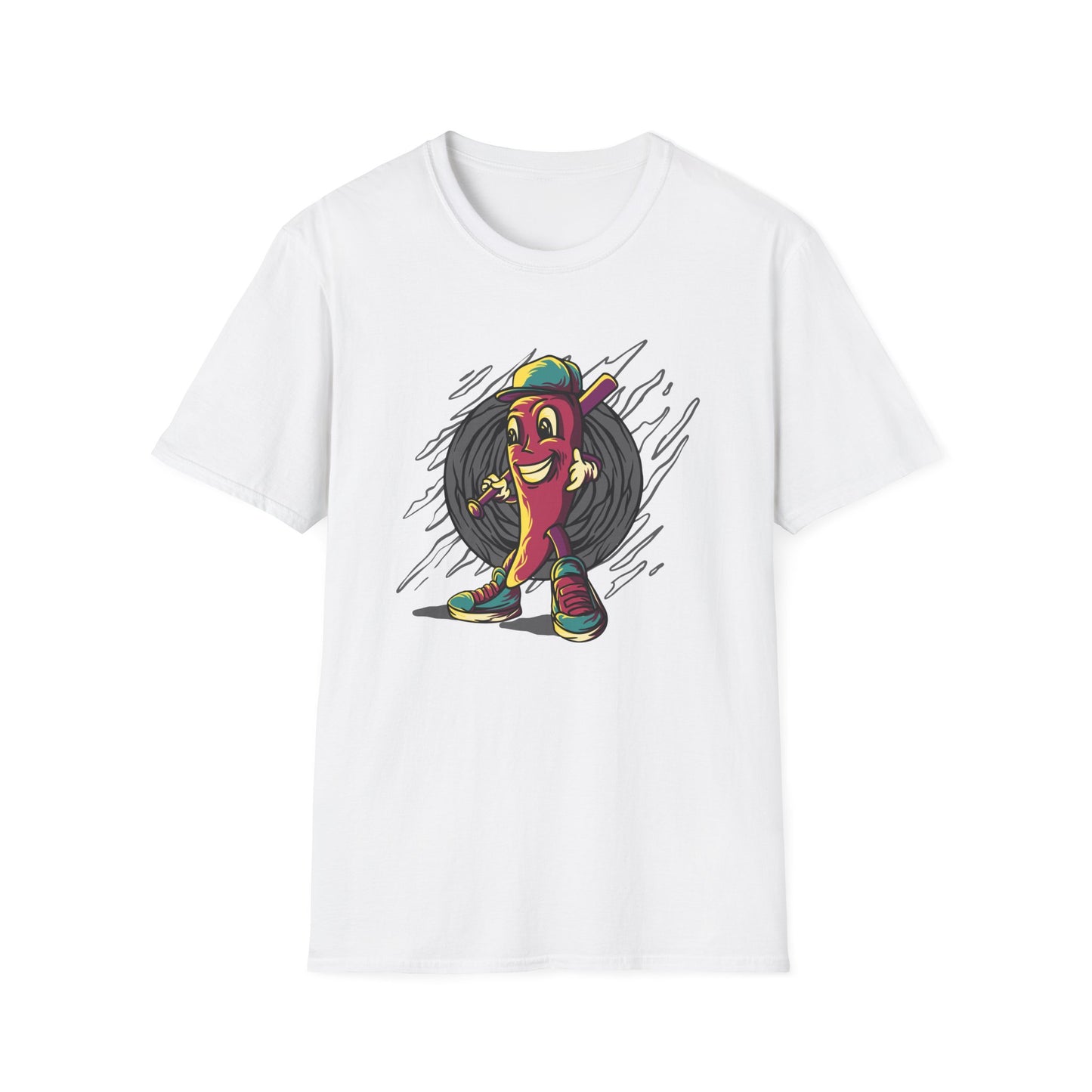 Epic Chili Pepper Baseball Player T-Shirt - Vibrant Cartoon Hot Pepper Tee for Sports Fans | Unique Game Day Apparel