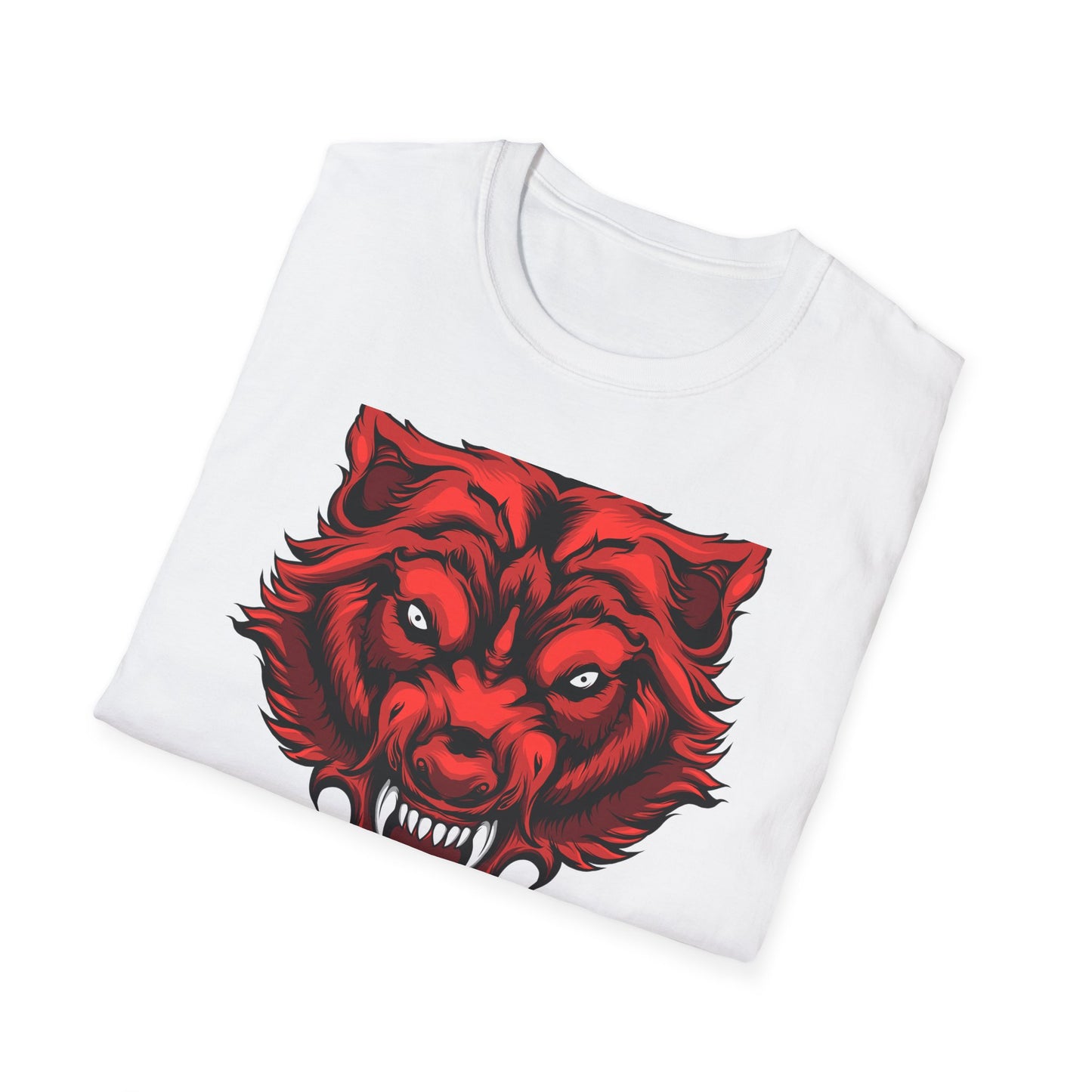 Fierce Red Snarling Beast T-Shirt: Unleash Your Inner Power - Aggressive Wolf Head Graphic Tee