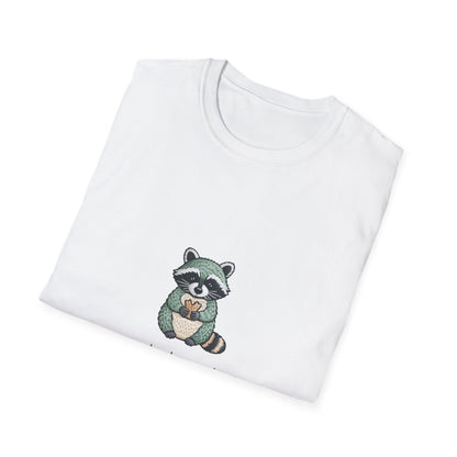 Irresistible Snack Dependent Raccoon T-Shirt - Hilarious Foodie Animal Tee for Ultimate Comfort & Style