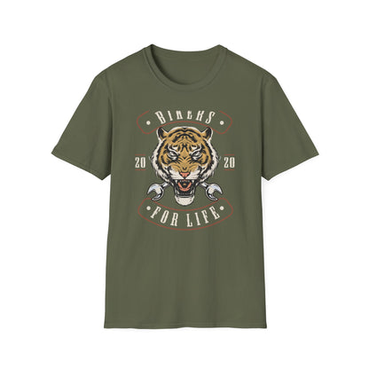 Fierce Biker For Life Roaring Tiger T-Shirt | Men's Motorcycle Club Tee with Wrenches | Bold Vintage Rider Apparel