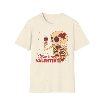 Funny 'Wine is My Valentine' Skeleton T-Shirt | Hilarious Anti-Valentine's Wine Lover Tee Gift