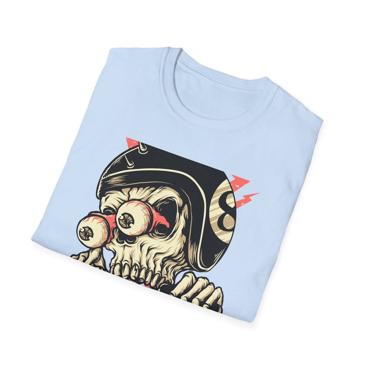 Epic 8-Ball Biker Skull T-Shirt | Spiked Helmet & Popping Eyes Graphic Tee | Unique Grunge Rocker Style Apparel