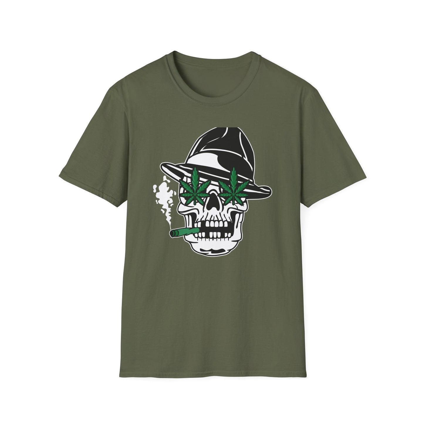 Dope Stoner Skull T-Shirt with Cannabis Leaves & Fedora Hat - Unique 420 Smoker Tee | Epic Pot Leaf Design Apparel