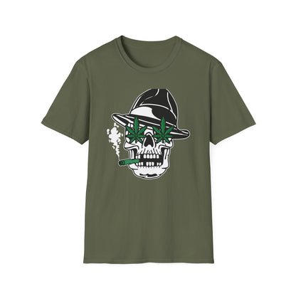 Dope Stoner Skull T-Shirt with Cannabis Leaves & Fedora Hat - Unique 420 Smoker Tee | Epic Pot Leaf Design Apparel