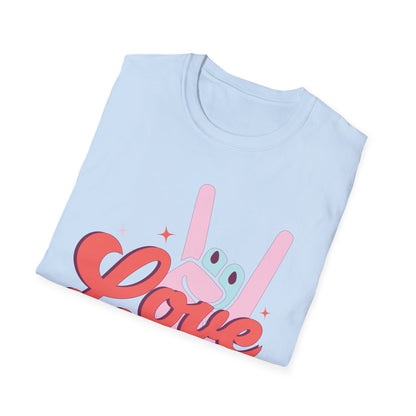 Epic Groovy 'Love Rocks' T-Shirt | Retro Rock On Hand Gesture Tee | Vibrant Vintage Music Lover Top