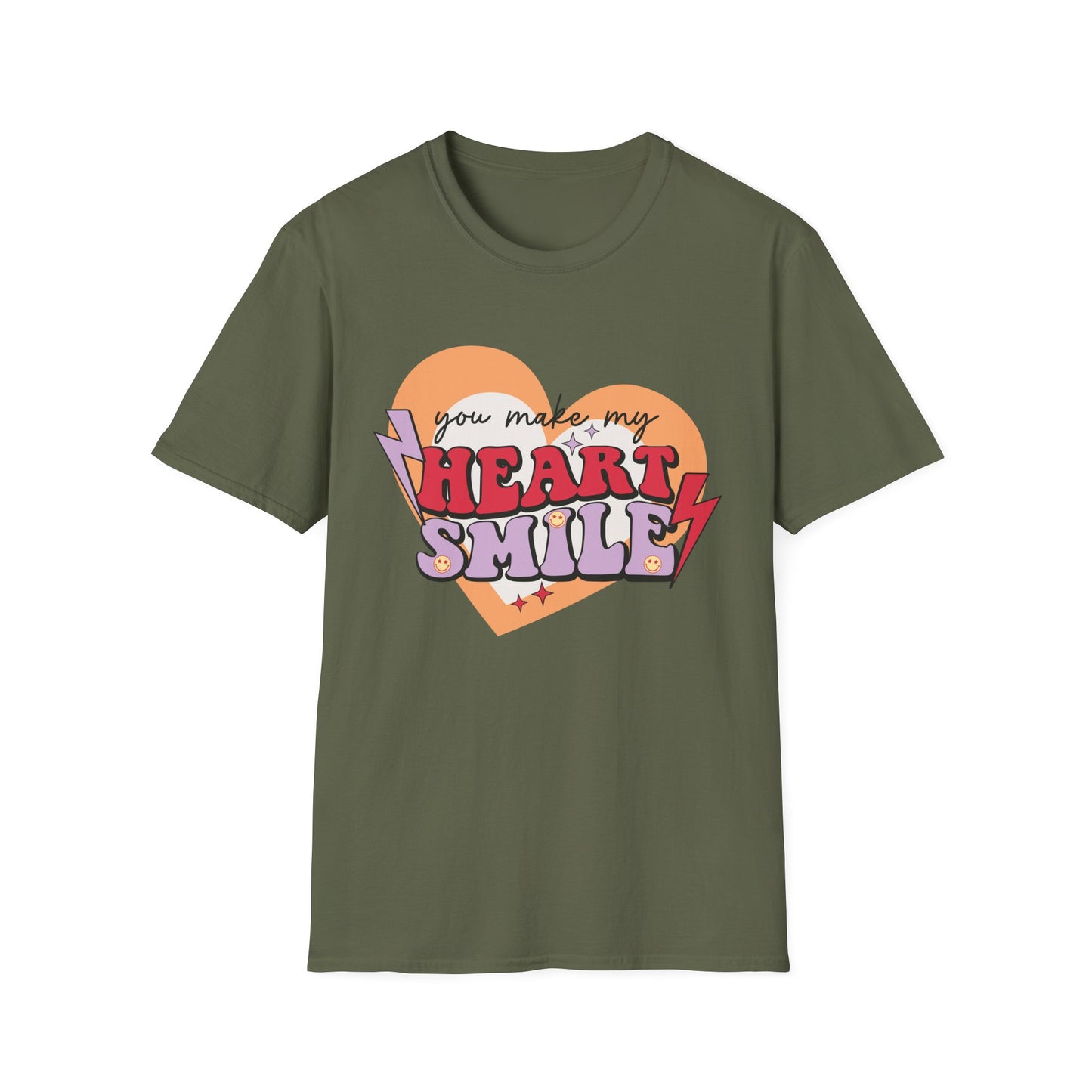 Trendy Groovy 'You Make My Heart Smile' Retro T-Shirt | Charming Aesthetic Love & Happy Face Valentine's Gift Tee