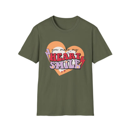Trendy Groovy 'You Make My Heart Smile' Retro T-Shirt | Charming Aesthetic Love & Happy Face Valentine's Gift Tee