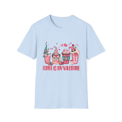 Adorable Coffee is My Valentine Gnomes T-Shirt | Whimsical Hearts & Coffee Lover Tee | Funny Anti-Valentine Gift