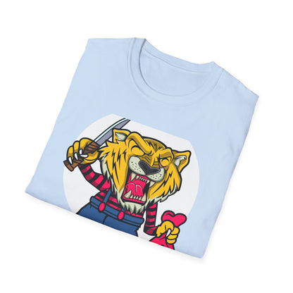 Fierce Tiger Hustler T-Shirt: Bold Roaring Gangster Streetwear Graphic Tee with Knife & Money Bag