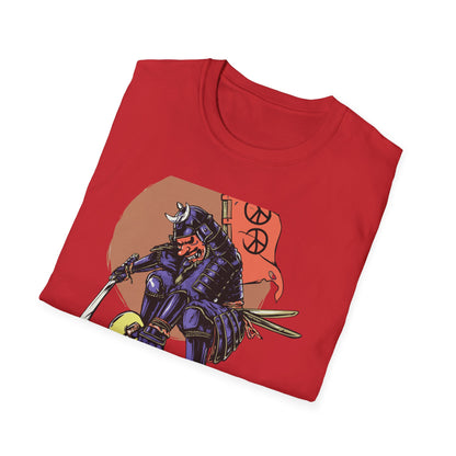 Bold Samurai Skater T-Shirt | Epic Japanese Warrior on Skateboard with Peace Sign Graphic Tee