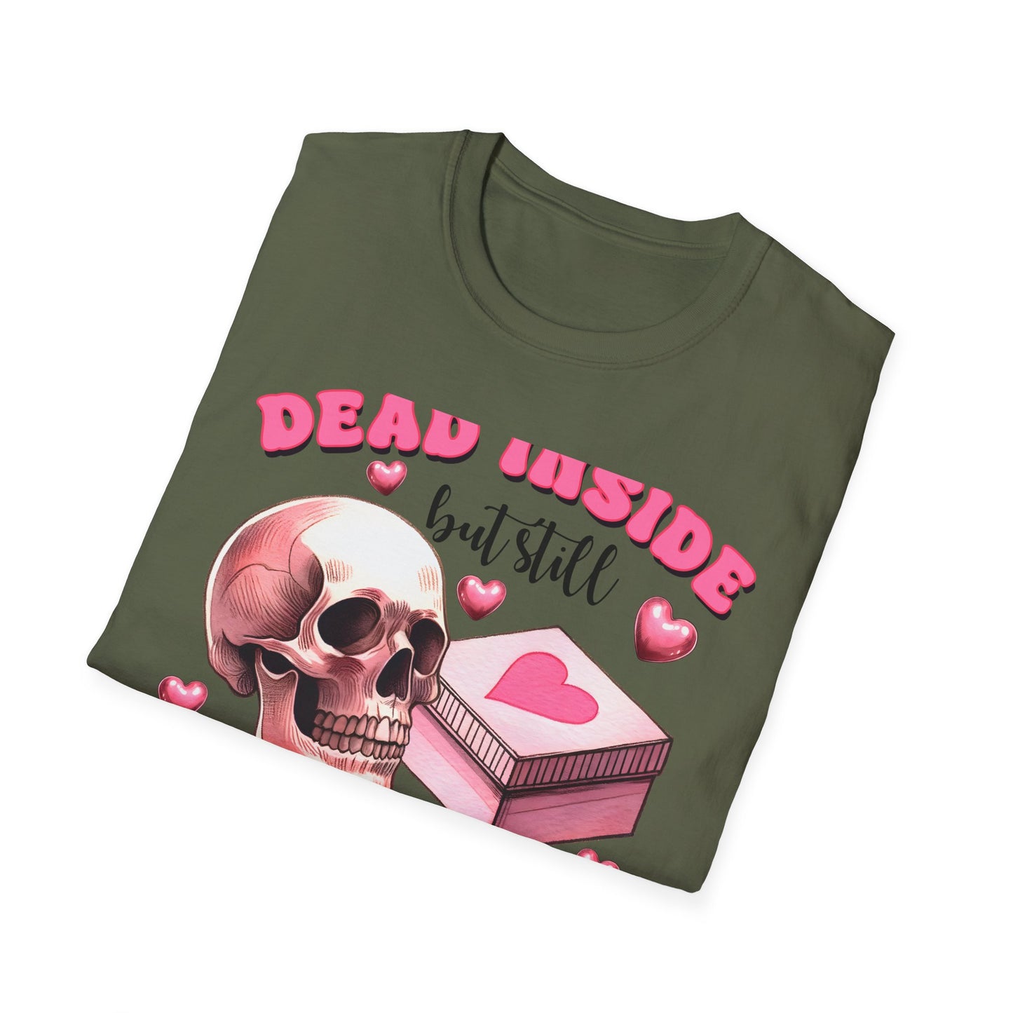 Awesome Dead Inside But Horny T-Shirt | Edgy Skull & Pink Hearts Tee | Sarcastic Valentine's Humor Gift