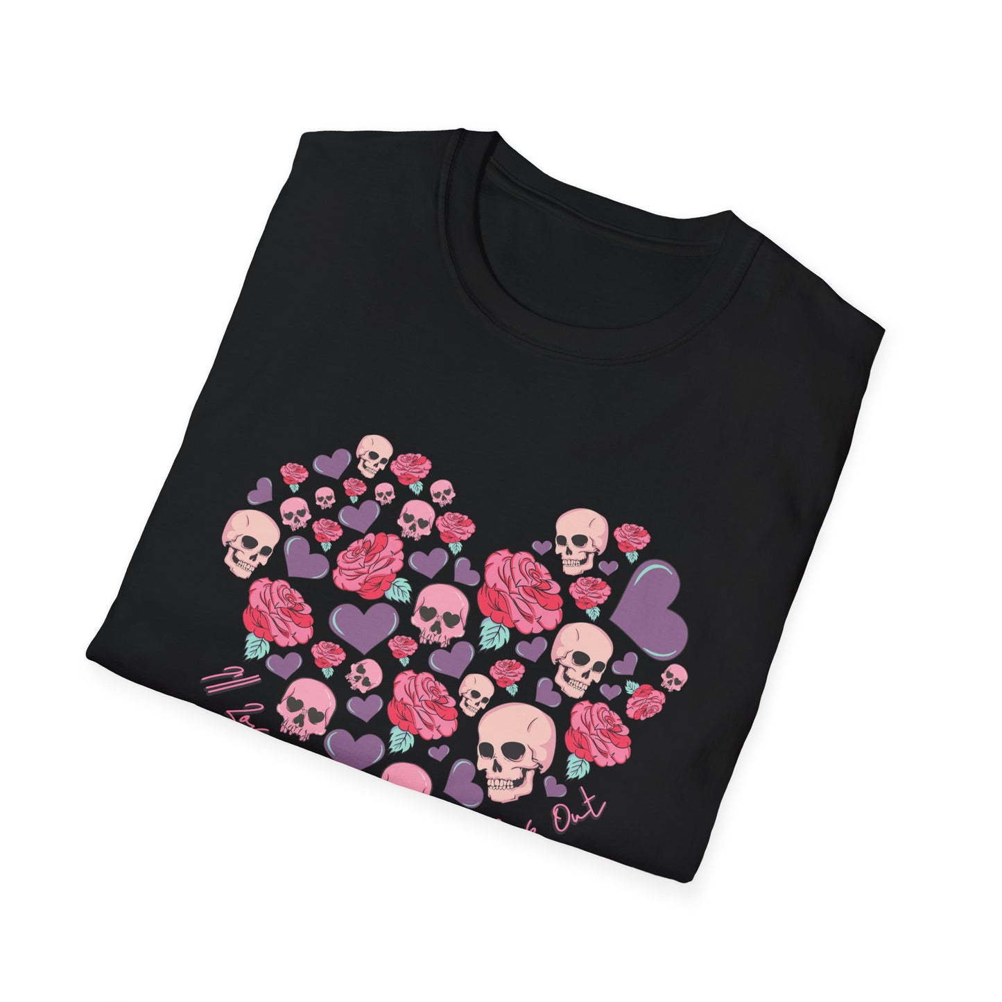 Captivating Goth Skulls & Roses Heart T-Shirt | Edgy 'Love You Till My Lungs Give Out' Tee | Unique Dark Romance Apparel Gift