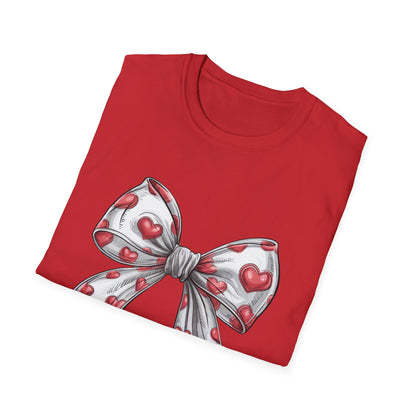 Charming Red Heart Bow T-Shirt - Sweet Valentine's Day & Love Graphic Tee for Women & Girls