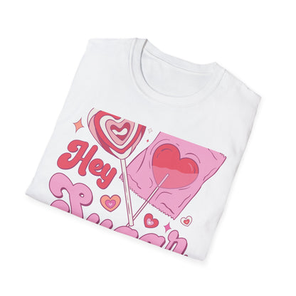 Hey Sugar Retro T-Shirt | Sweet Heart Lollipop & Candy Tee | Valentine's Day Love Gift | Cute Groovy Pink Design for Her