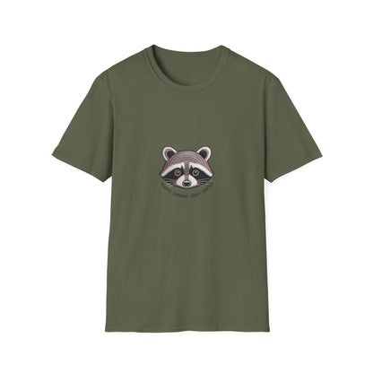 Hilarious Raccoon "Always Thinking About Snacks" Embroidered T-Shirt | Adorable Animal Lover Gift Tee