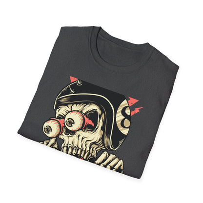 Epic 8-Ball Biker Skull T-Shirt | Spiked Helmet & Popping Eyes Graphic Tee | Unique Grunge Rocker Style Apparel