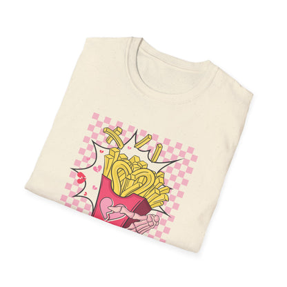 I Only Have Fries For You T-Shirt | Edgy Skeleton Hand & Broken Heart Fries Tee | Funny Foodie Alt Aesthetic Pink & Black Top