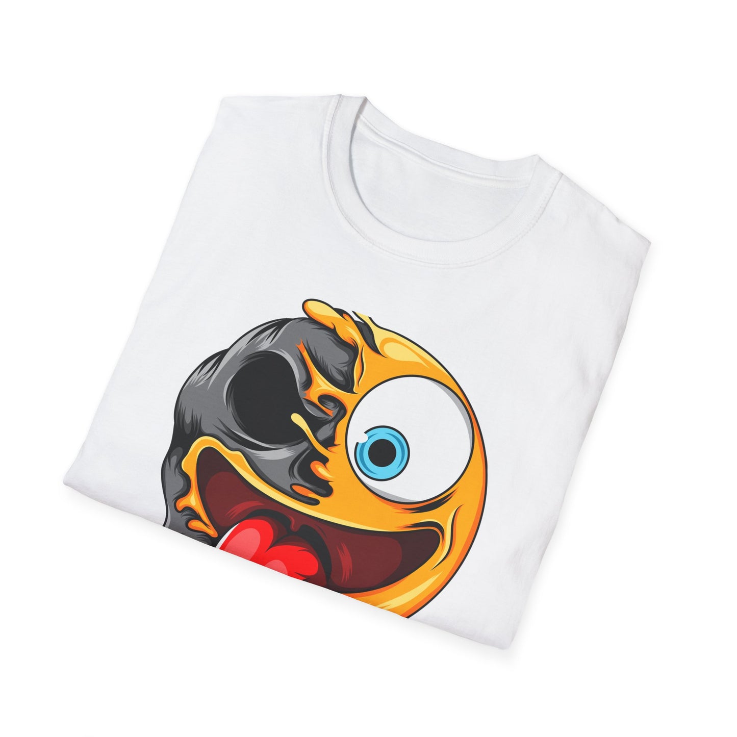Unique Melting Skull Smiley Face T-Shirt - Vibrant Edgy Cartoon Graphic Tee for Pop Culture Fans