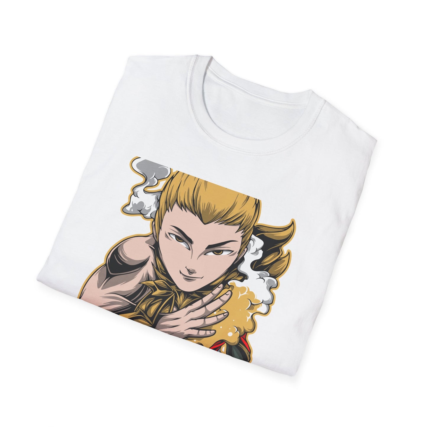 Captivating Mythic Hero T-Shirt | Dynamic Golden Warrior Anime Style Graphic Tee for Gamers & Fantasy Fans