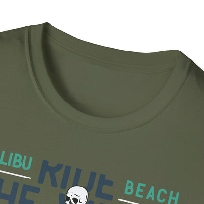 Epic Malibu Skeleton Surfer T-Shirt - Ride The Waves California Beach Retro Tee | Unique Vintage Style Surf Graphic