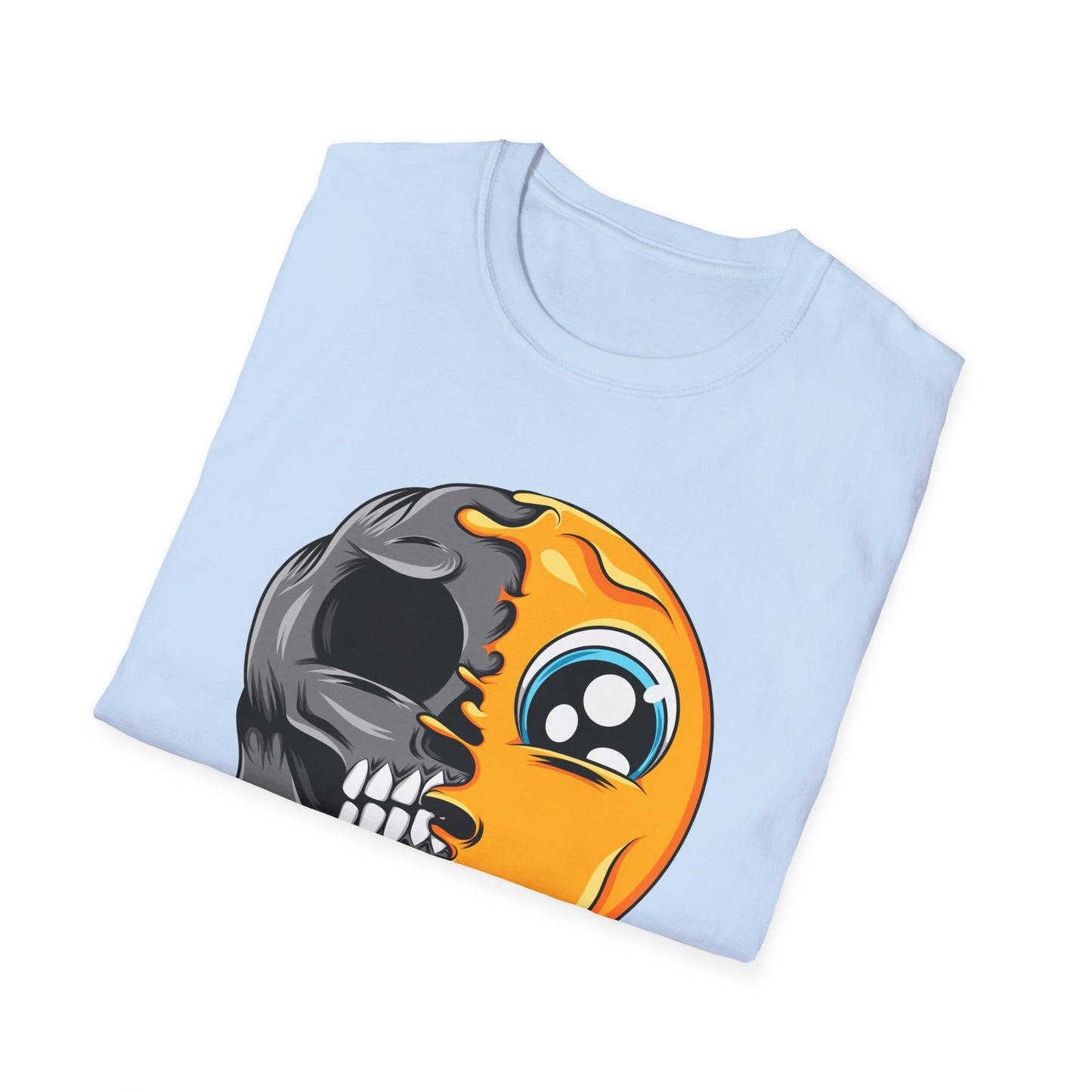 Unique Melting Skull & Pleading Emoji T-Shirt | Duality Graphic Tee for Edgy, Expressive Style