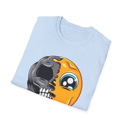 Unique Melting Skull & Pleading Emoji T-Shirt | Duality Graphic Tee for Edgy, Expressive Style