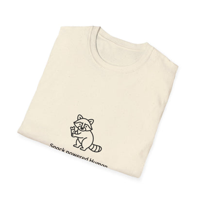 Snack Powered Human Raccoon T-Shirt | Funny Foodie Animal Lover Tee | Cute & Comfy Graphic Tee for Snack Enthusiasts